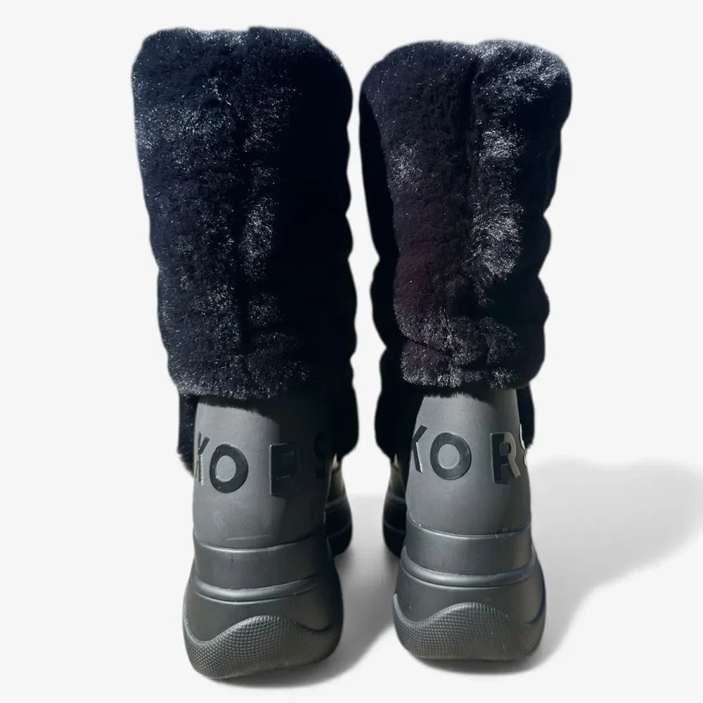 Michael Kors Gamma Black Faux Fur Platform Boots Size 5 Chunky Winter Minimalist